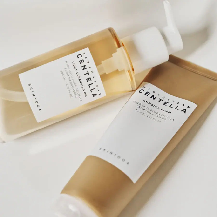 Double cleansing routine with oil cleanser and water-based cleanser for healthy glowing K-beauty skin