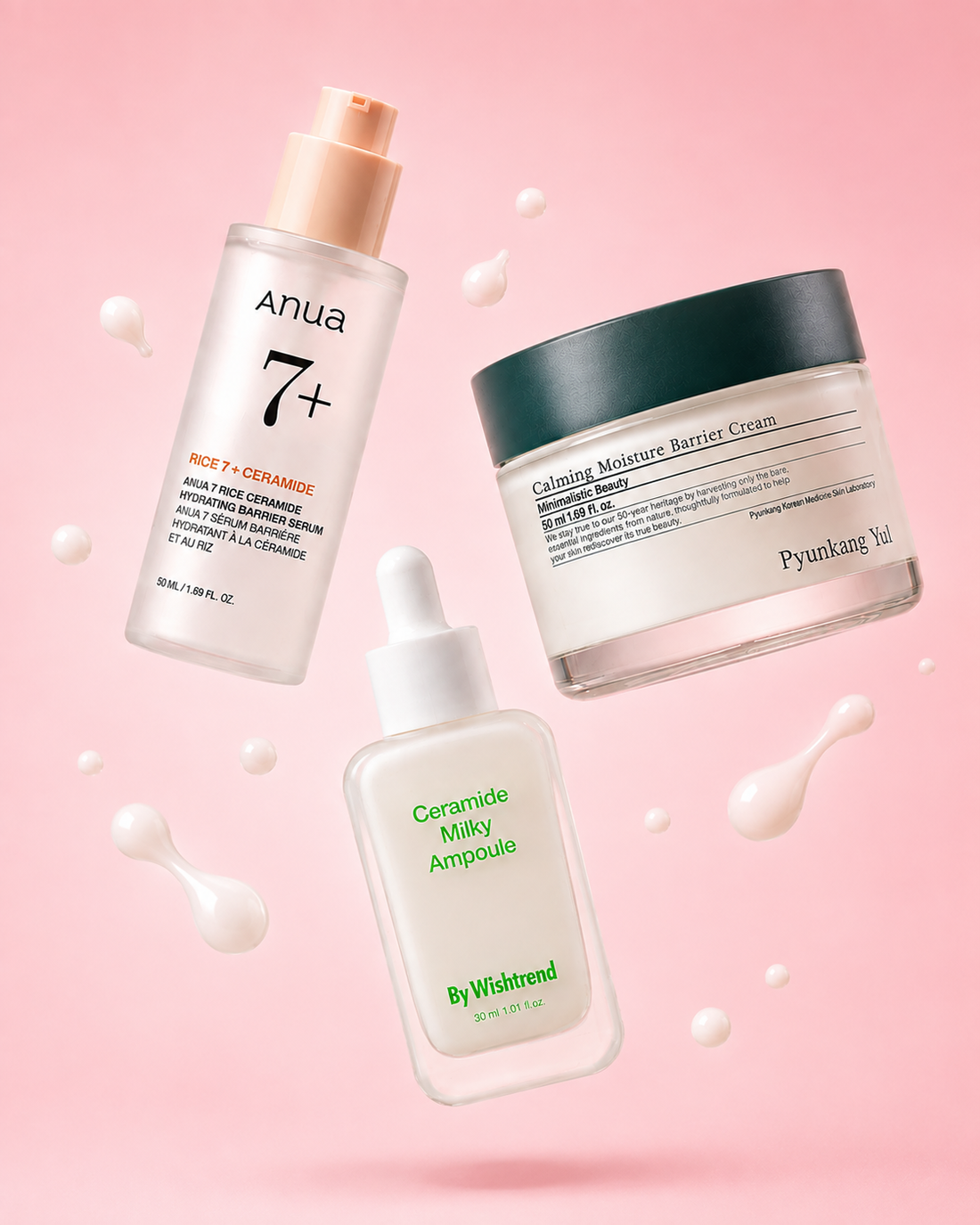 Korean skincare products for a damaged skin barrier and barrier repair routine