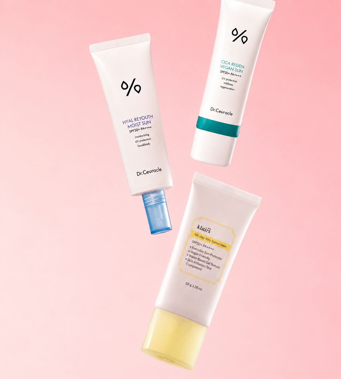 Korean sunscreens SPF50+ — Dr.Ceuracle and Klairs K-beauty sun protection