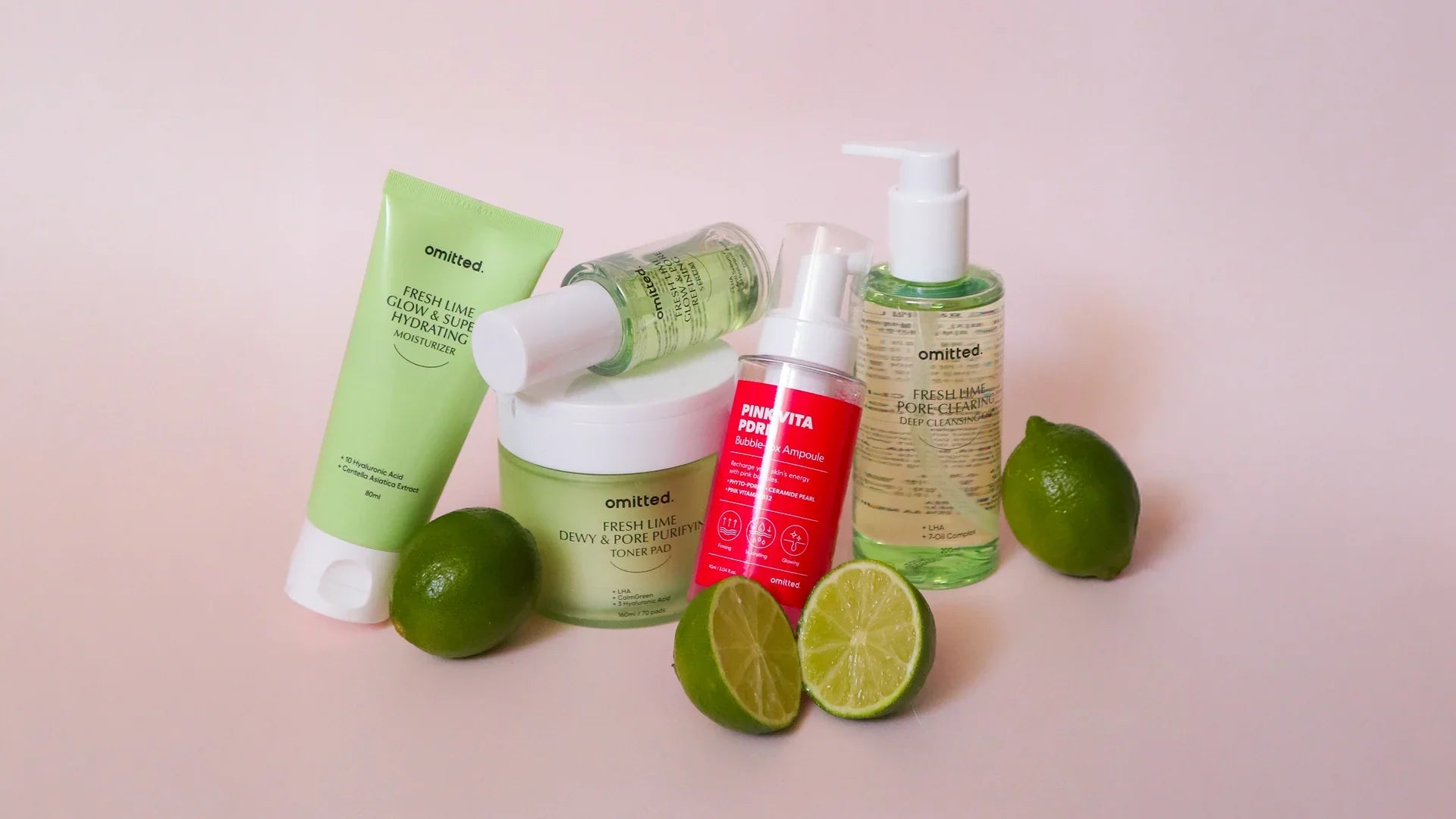 Omitted K-beauty hudvårdsprodukter med lime och glowgivande formulas