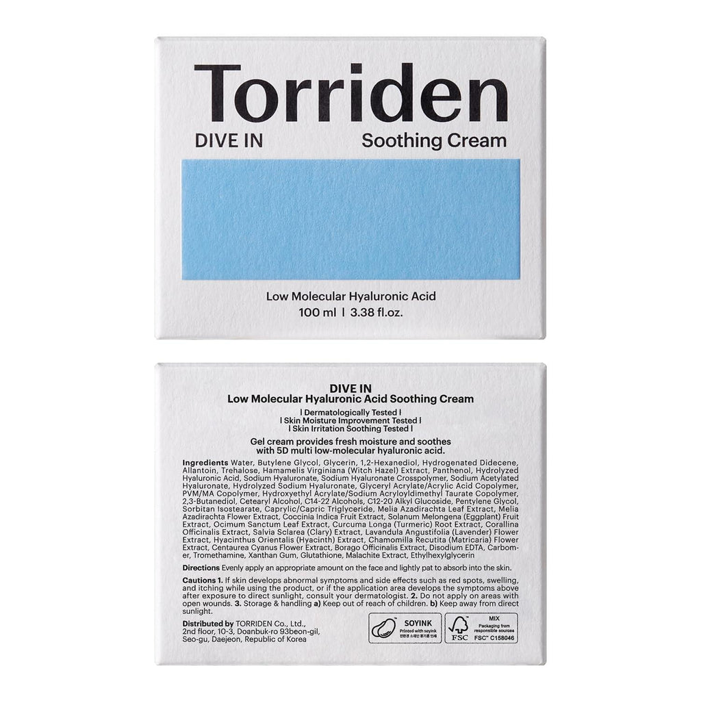 [Torriden] DIVE IN Low Molecular Hyaluronic Acid Soothing Cream 100ml u1pxgk-ik