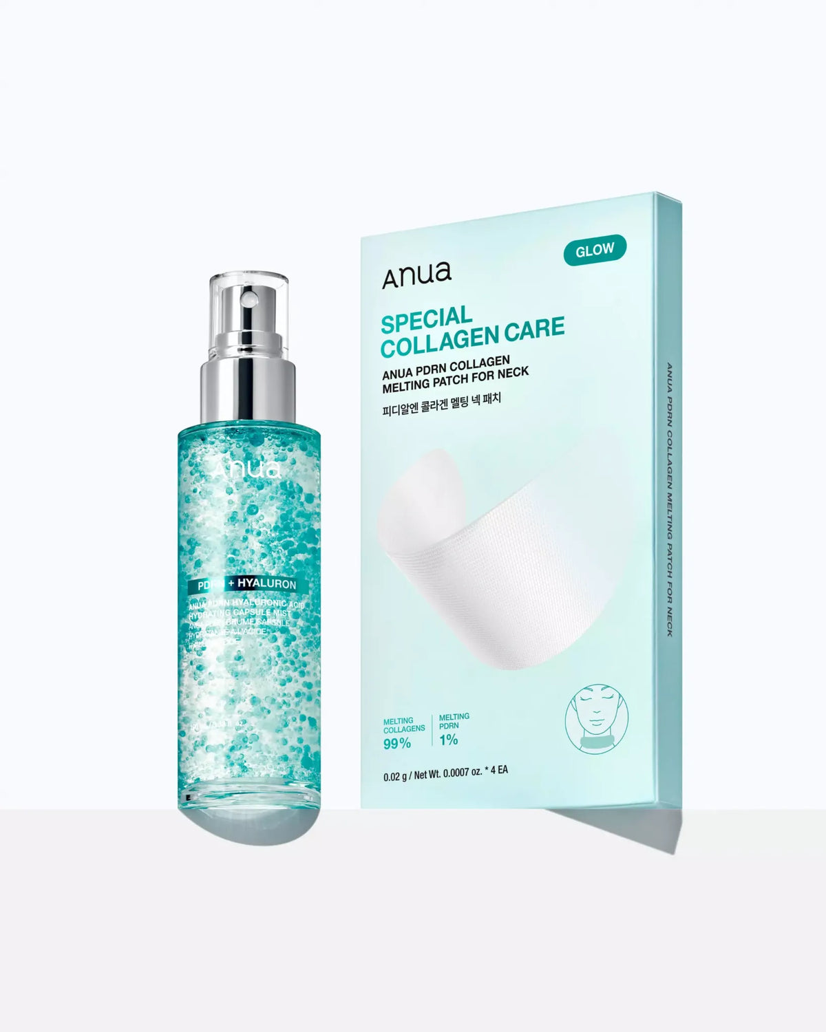 ANUA PDRN Collagen Melting Neck Patch aktiveras med återfuktande serum mist