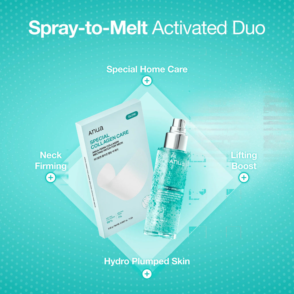 Spray-to-melt-rutin med ANUA PDRN Collagen Neck Patch för fukt, lyster och fasthet
