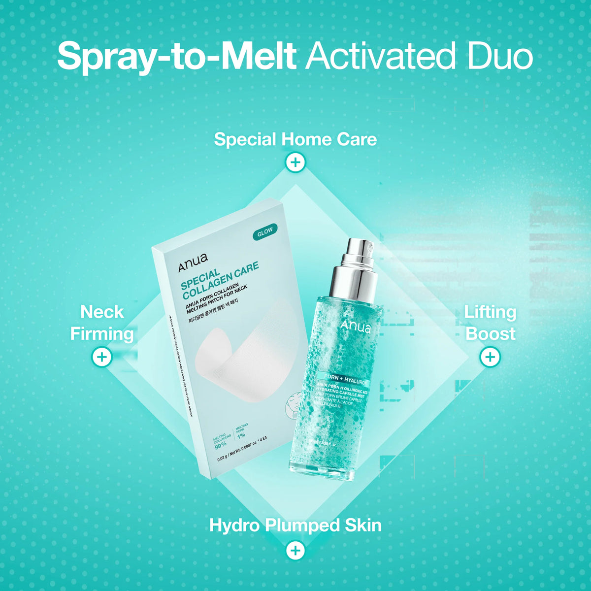Spray-to-melt-rutin med ANUA PDRN Collagen Neck Patch för fukt, lyster och fasthet