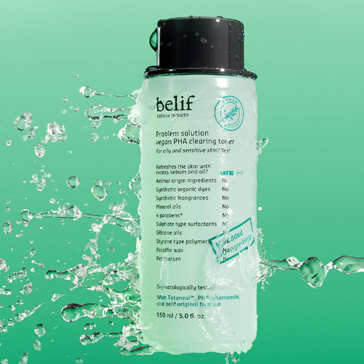 Applying Belif Problem Solution Vegan PHA Toner on acne prone skin