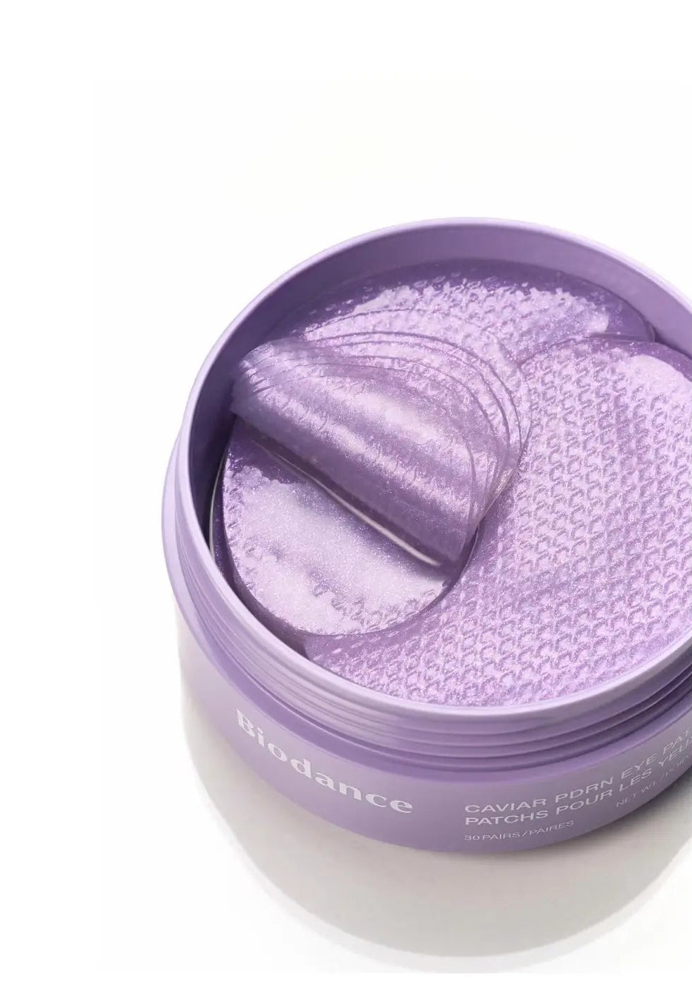 Öppen burk med BIODANCE Caviar PDRN hydrogel eye patches