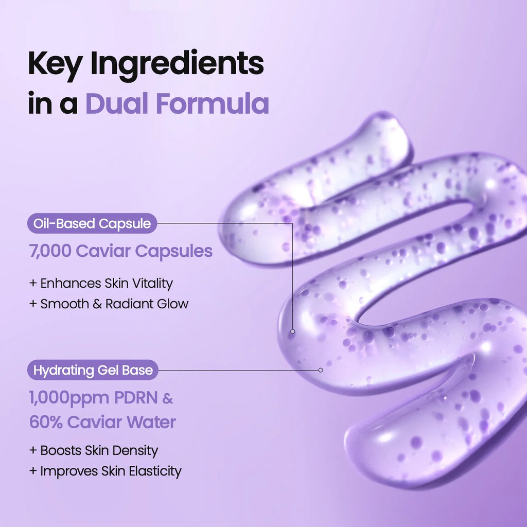 Key ingredients with 7,000 caviar capsules, 60% caviar water and PDRN