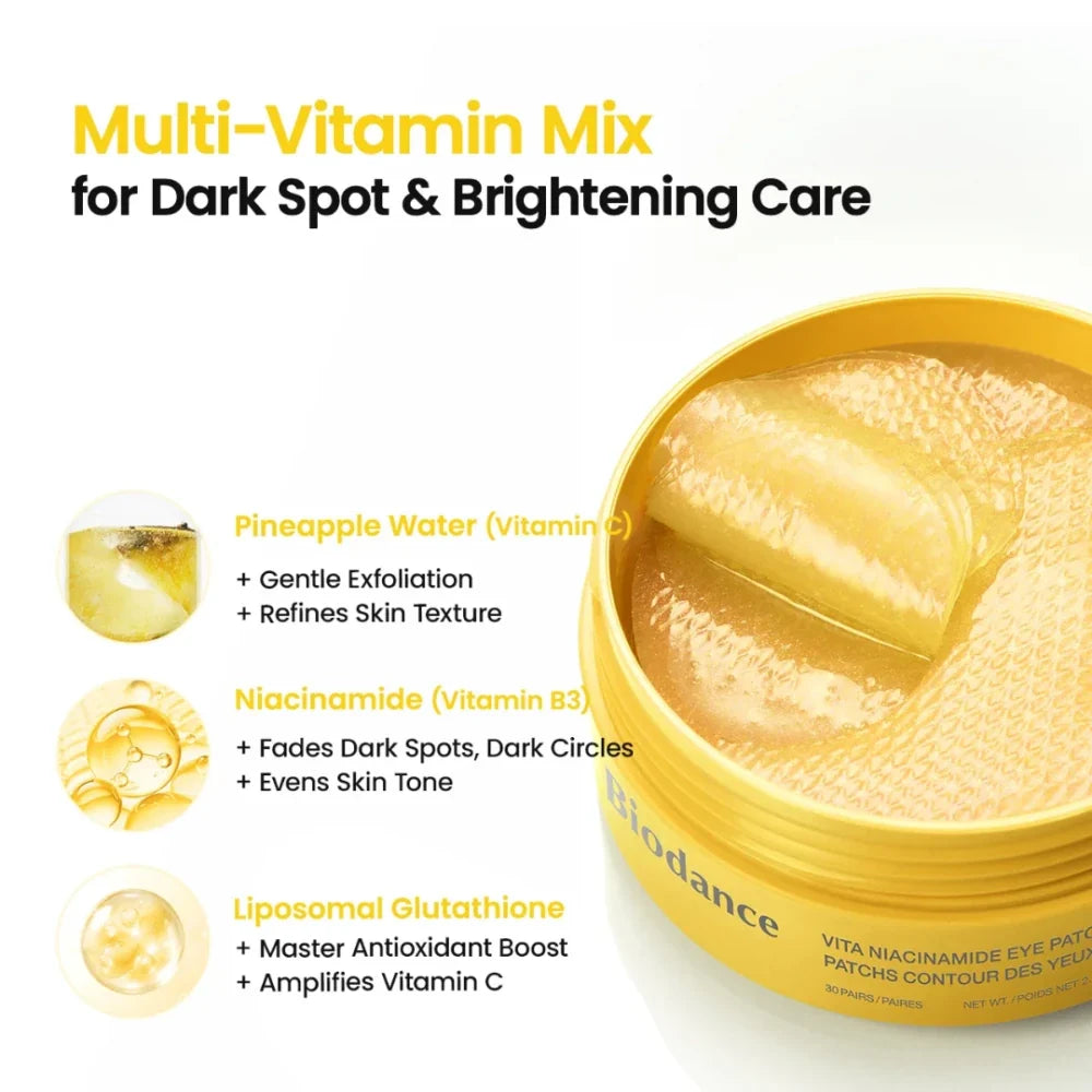 Pineapple water, niacinamide and liposomal glutathione in Biodance eye patches