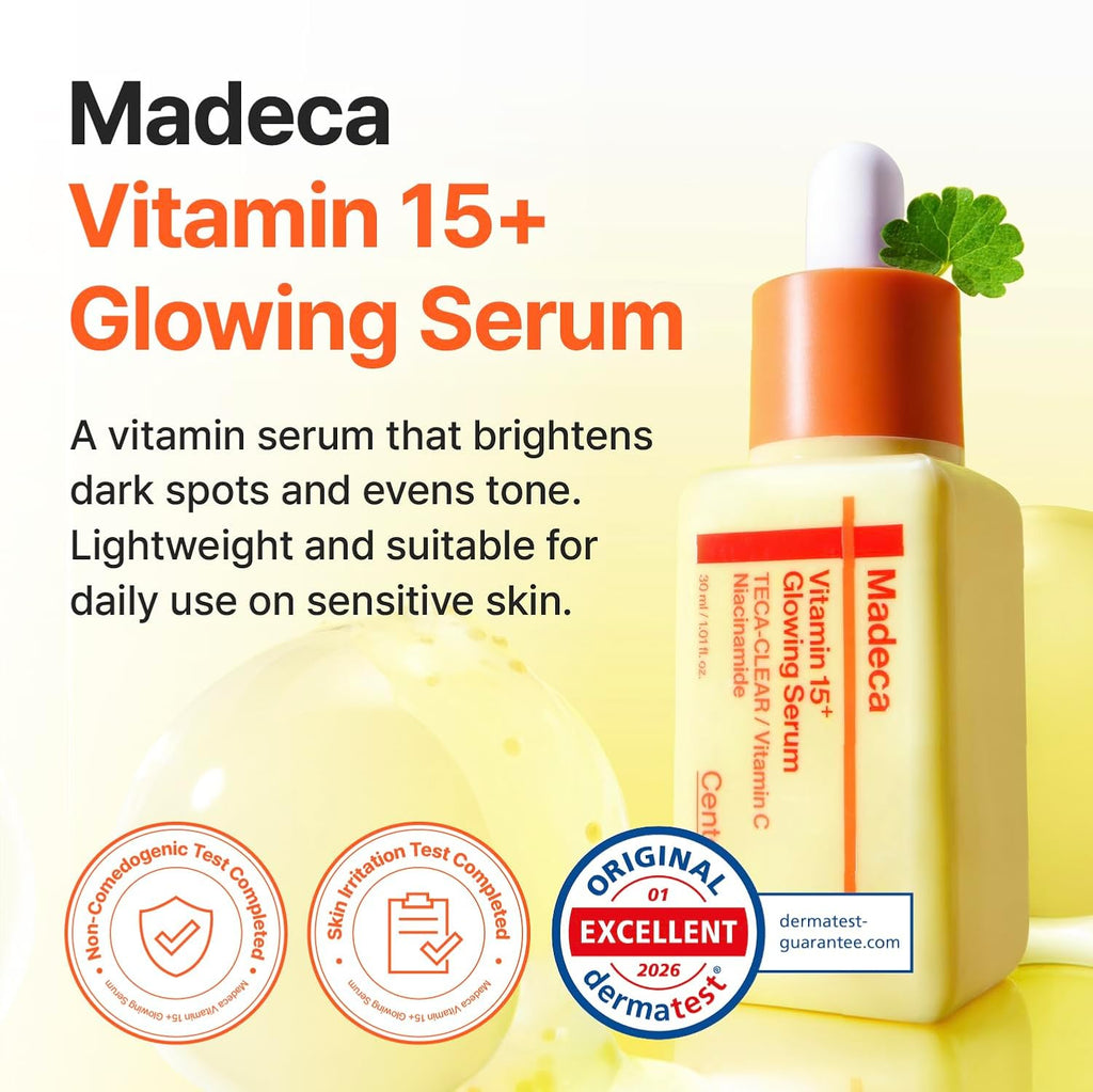 Centellian24 Madeca Vitamin Glowing Serum, lystergivande ansiktsserum som reducerar trött hud och ger jämn hudton.