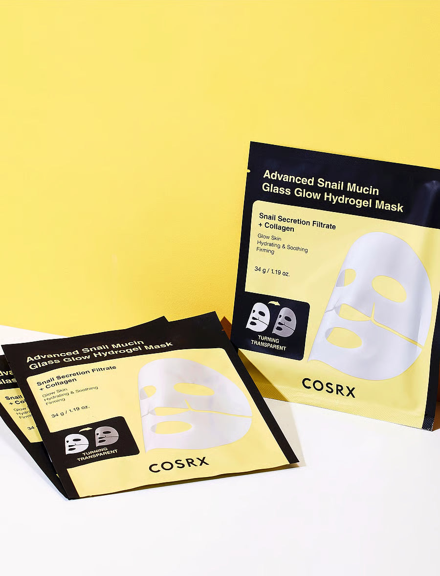 Hydrogelmask med snigelsekret för intensiv återfuktning och glass skin-effekt