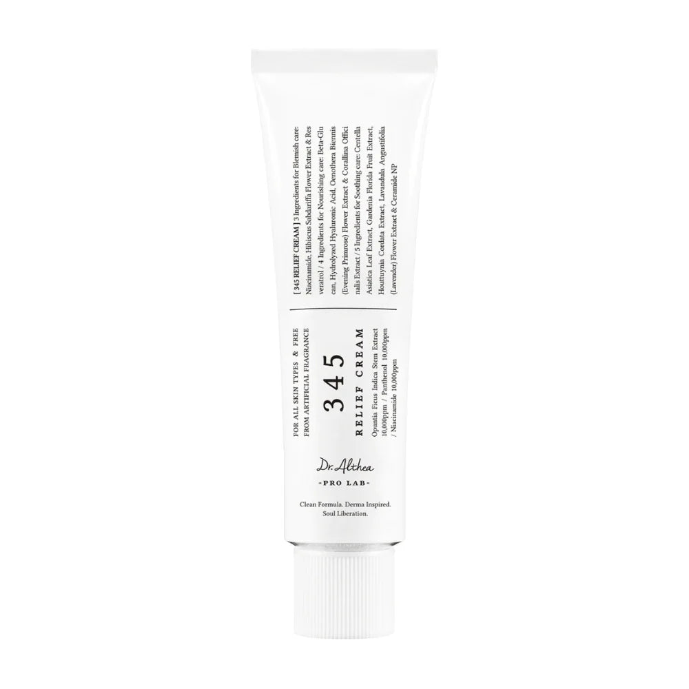 Dr. Althea 345 Relief Cream 50ml med niacinamid, ceramider och panthenol som stärker hudbarriären och återfuktar huden