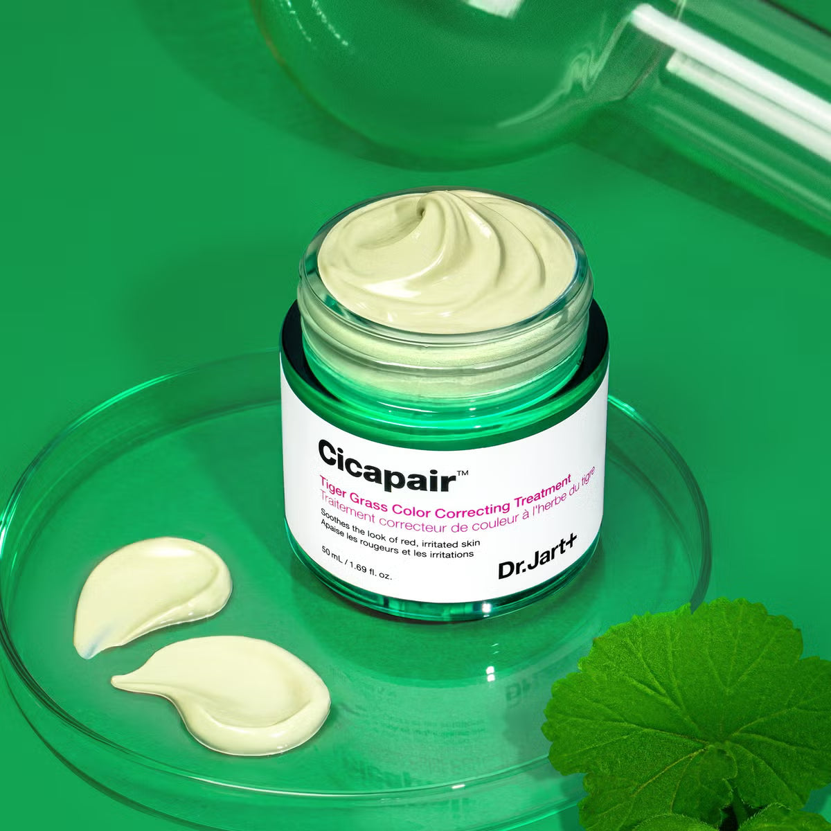 Before and after using Dr.Jart+ Cicapair Tiger Grass Color Correcting Treatment showing reduced facial redness