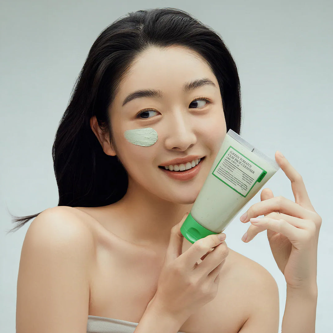 Koreansk lermask med grönt tomatextrakt och ceramider som balanserar fet hud