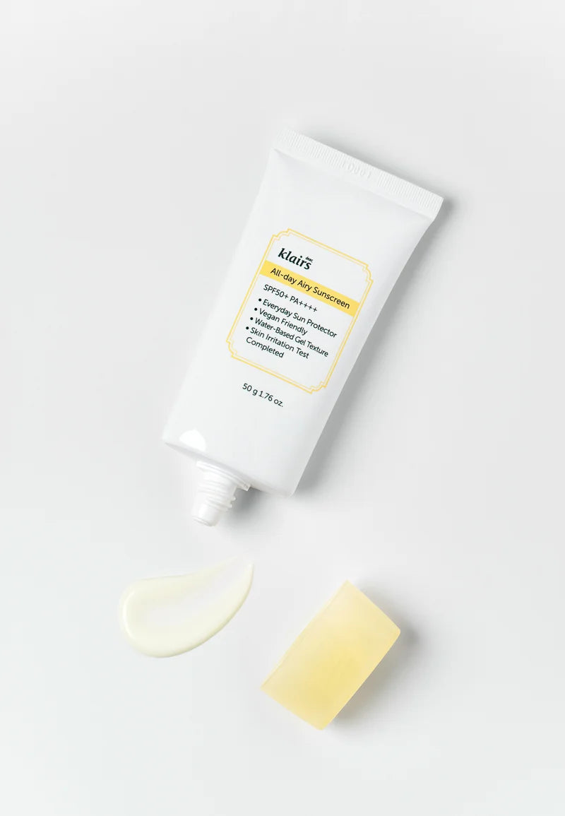 Klairs All-day Airy Sunscreen SPF50+ lätt solskydd som skyddar huden utan att kännas oljigt eller tungt