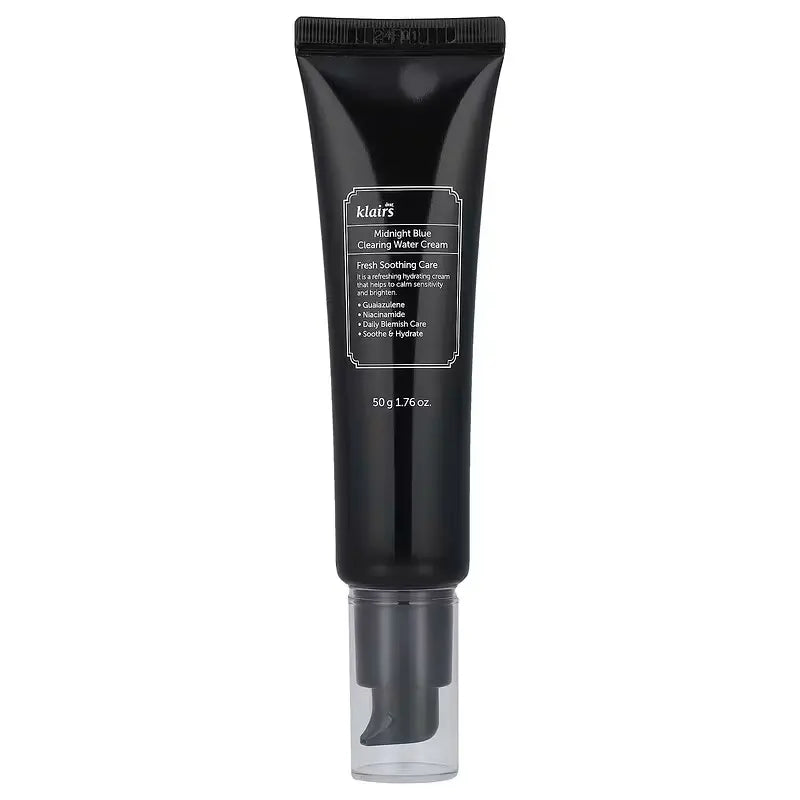 Dear Klairs Midnight Blue Clearing Water Cream 50 g på vit bakgrund