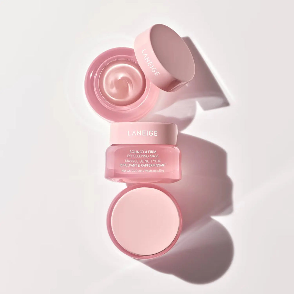 Laneige Bouncy & Firm Eye Sleeping Mask pink flatlay