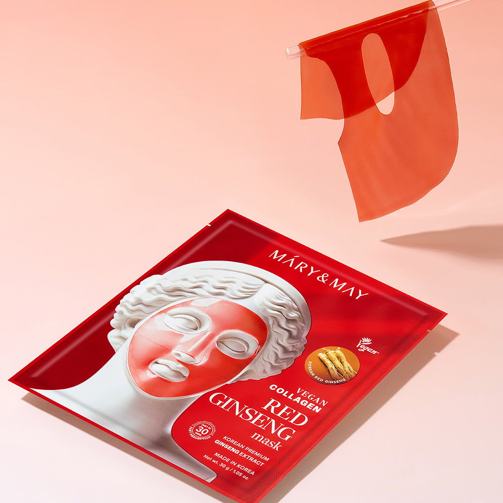 Hydrogel mask från Mary and May med röd ginseng som ger lyster och förbättrad hudelasticitet