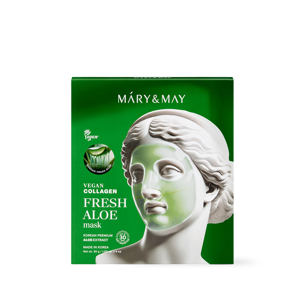Mary and May Vegan Collagen Fresh Aloe mask 4 pack hydrogel sheet mask med aloe vera och veganskt kollagen