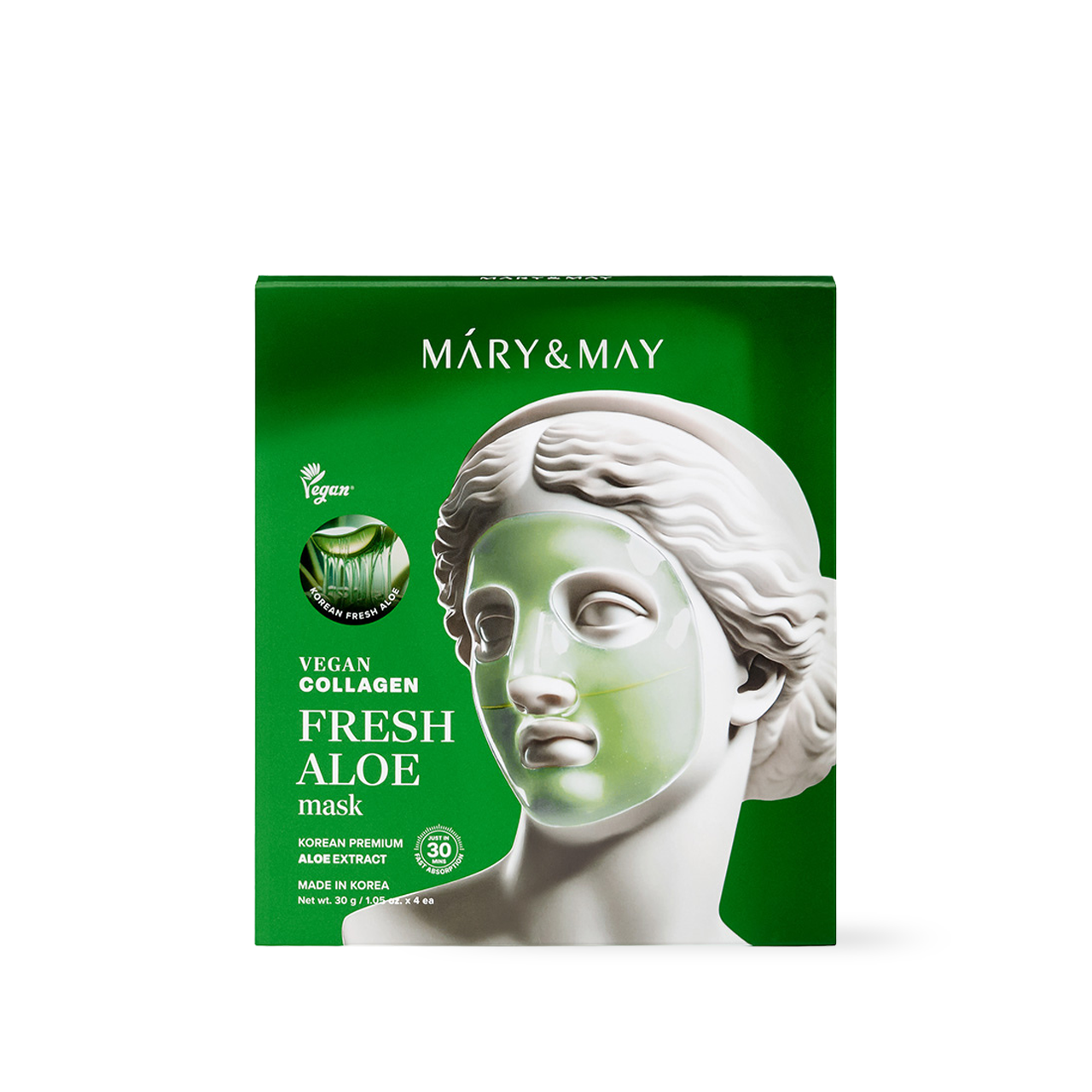 Mary and May Vegan Collagen Fresh Aloe mask 4 pack hydrogel sheet mask med aloe vera och veganskt kollagen
