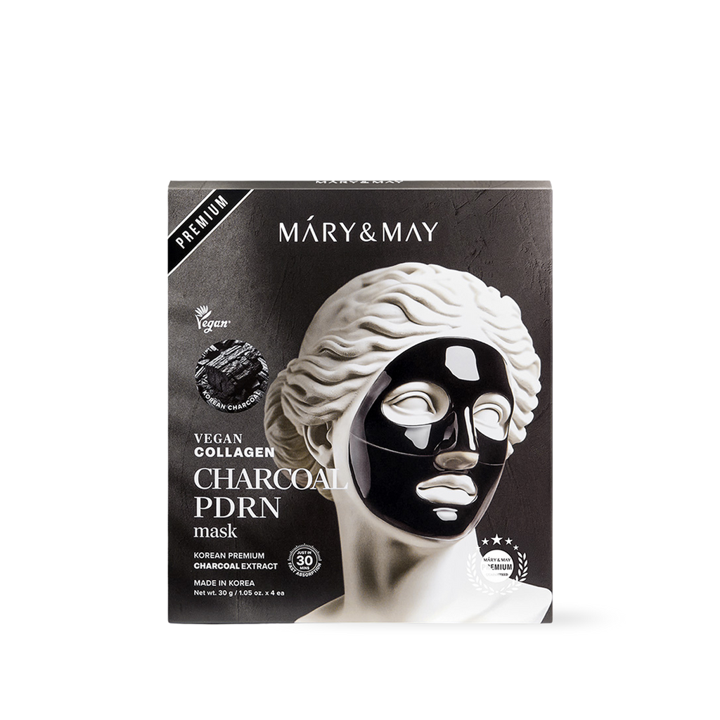 Mary and May Vegan Collagen Charcoal PDRN mask 4 pack hydrogel sheet mask med kol och veganskt kollagen