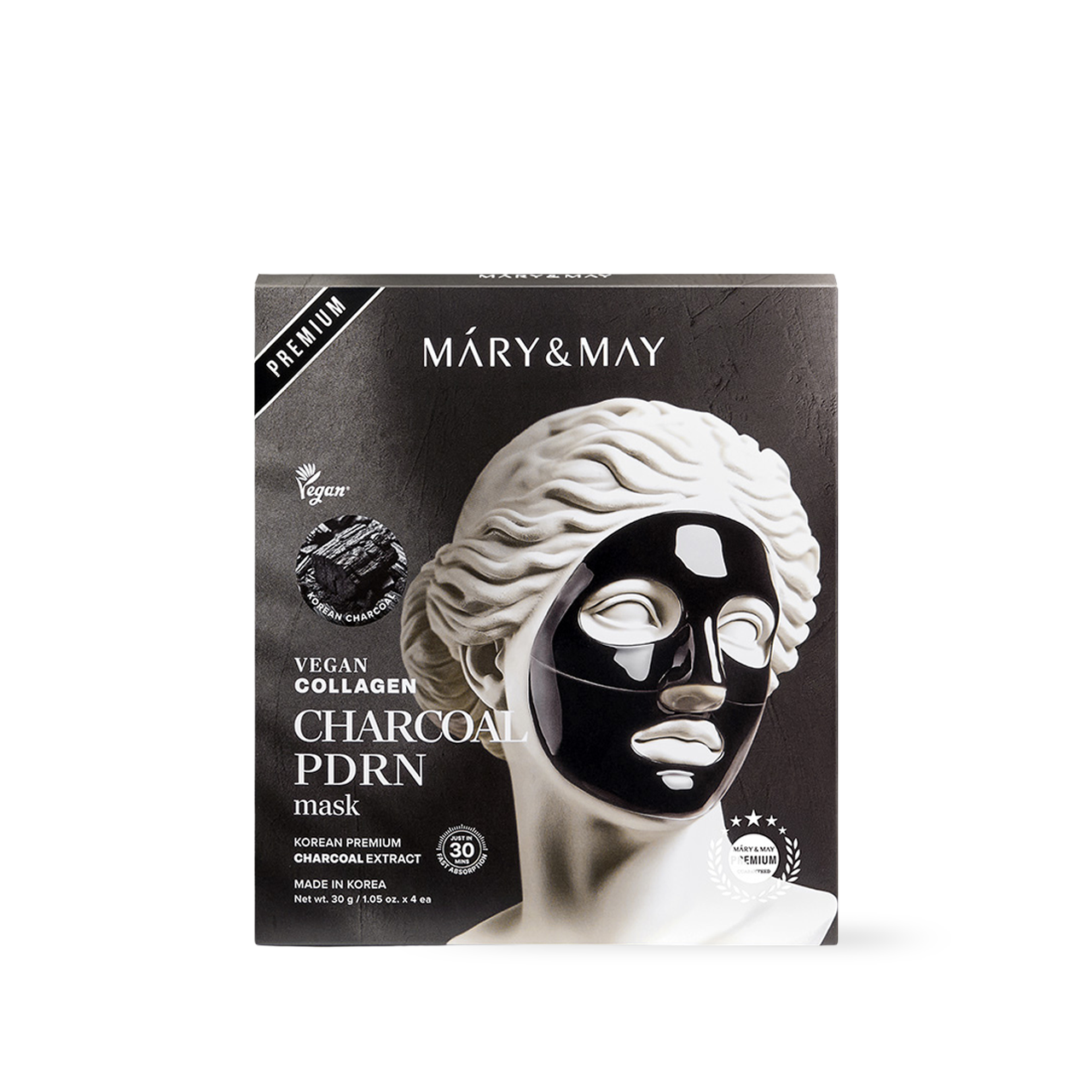 Mary and May Vegan Collagen Charcoal PDRN mask 4 pack hydrogel sheet mask med kol och veganskt kollagen