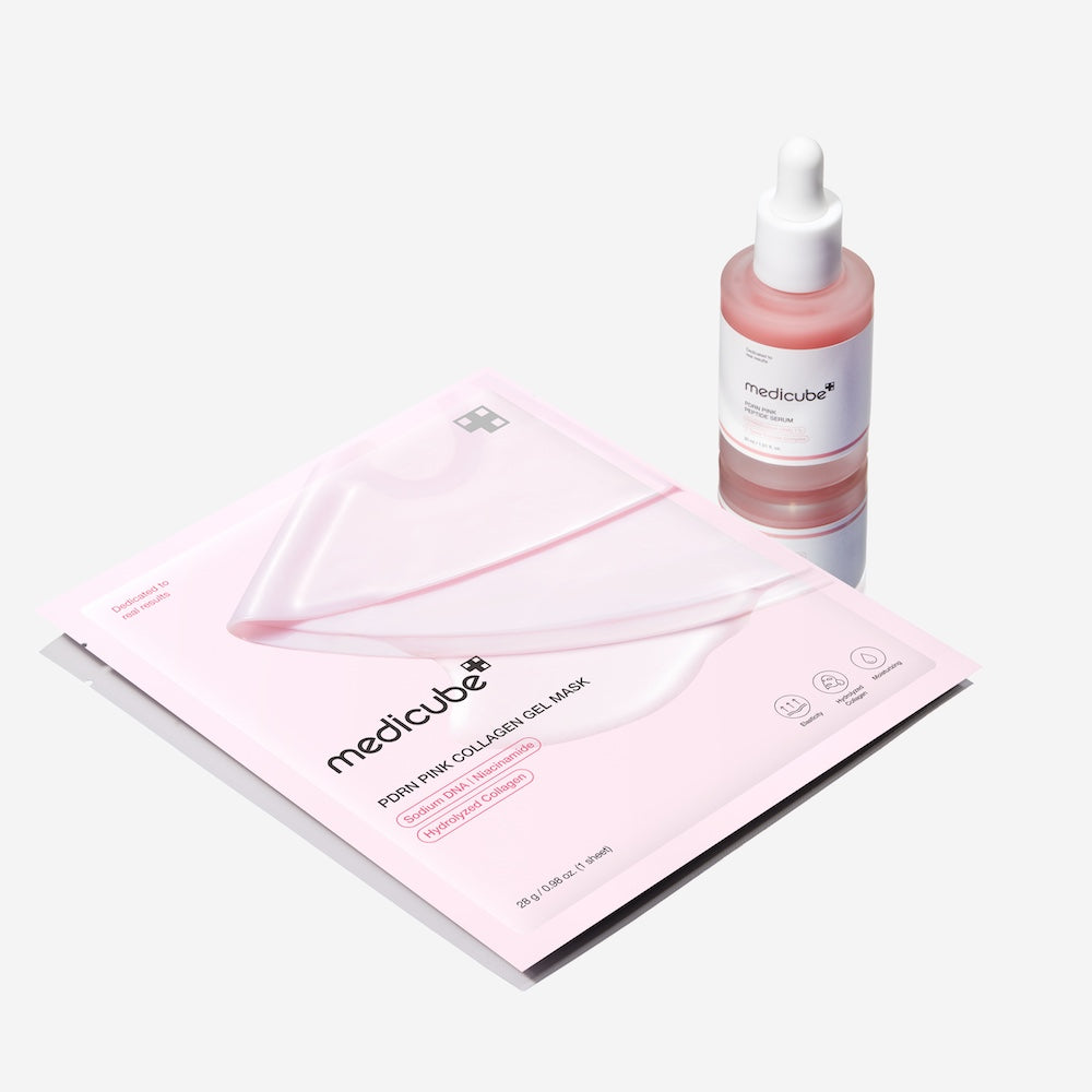 K-beauty pink collagen sheet mask Medicube PDRN 4pcs supports anti aging and healthy glowing skin (anti age ansiktsmask)
