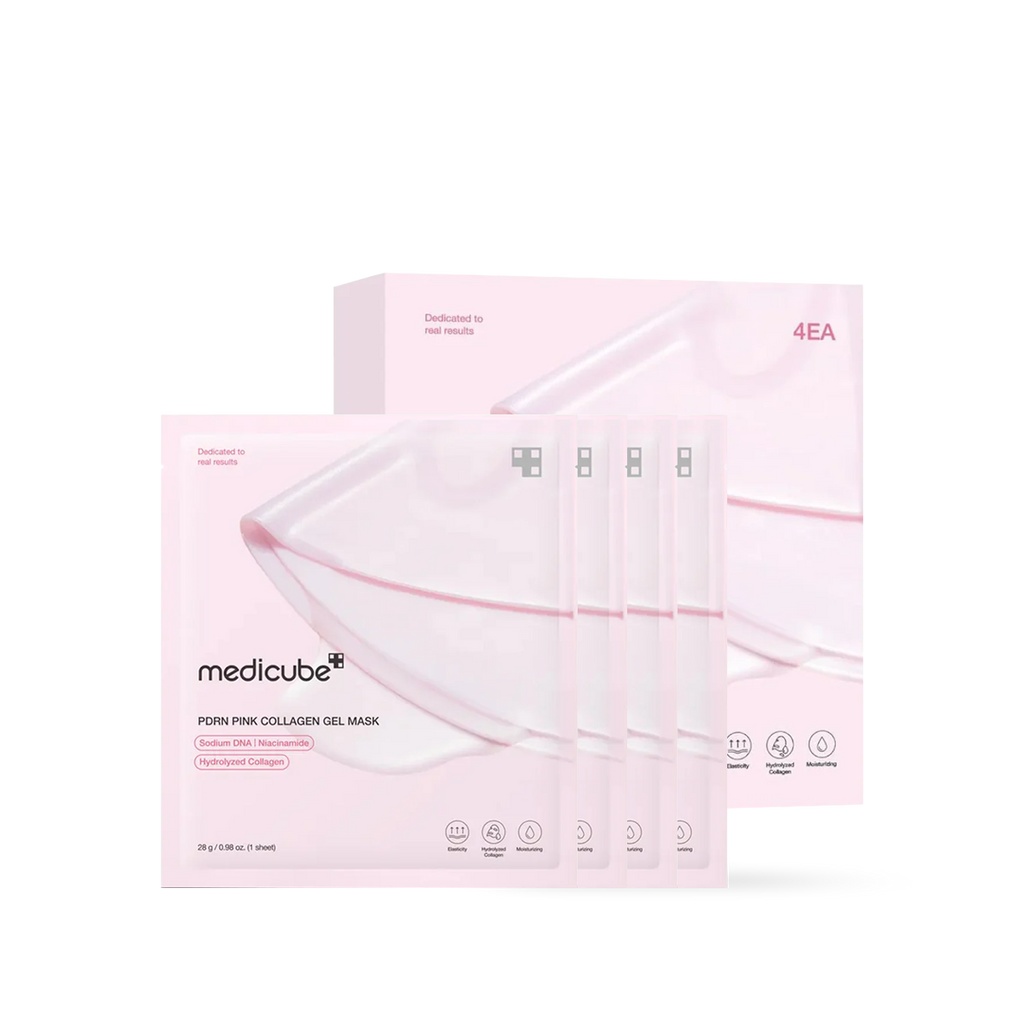Medicube PDRN Pink Collagen Gel Sheet Mask 4pcs plumps skin and improves elasticity for a youthful glow (ansiktsmask för fastare hud)