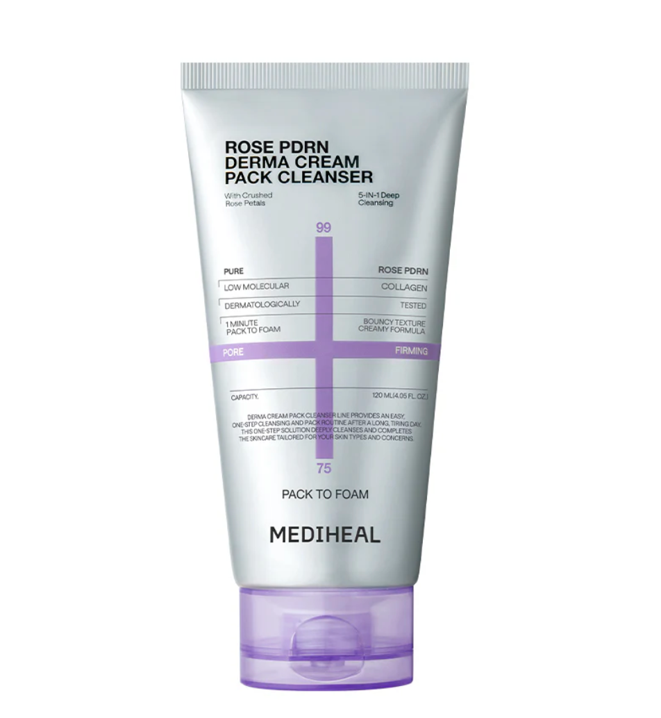 Mediheal Rose PDRN Derma Cream Pack Cleanser 120ml för rengöring och återfuktning av huden