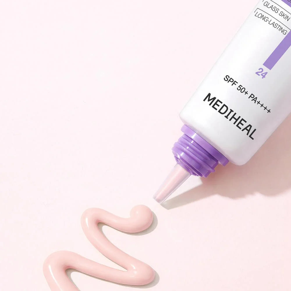 Koreanskt Sun Serum SPF50+ PA++++ med rosa tone-up-effekt och hyaluronsyra