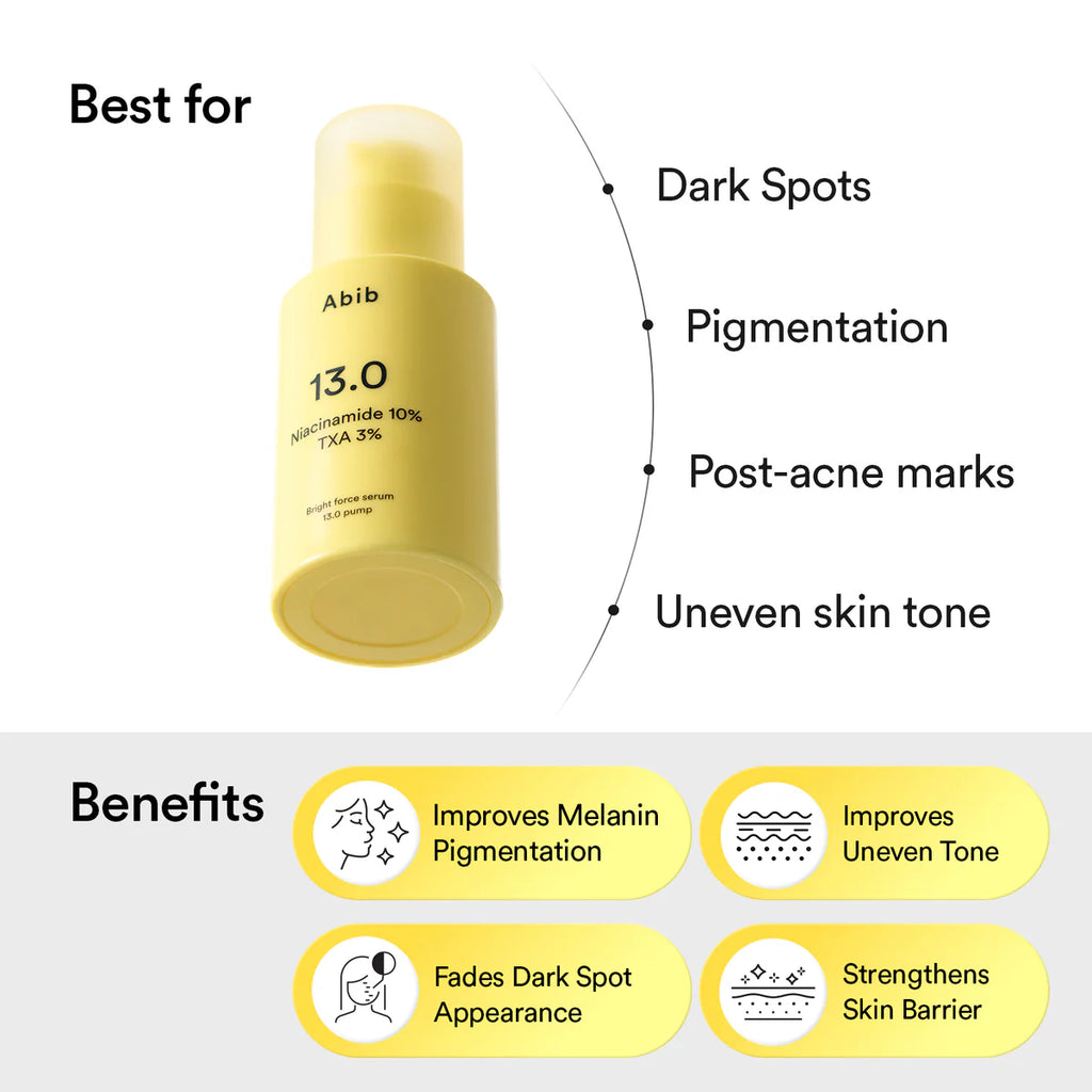 Abib Bright Force Serum med tranexamsyra och alpha arbutin som hjälper till att reducera hyperpigmentering och solfläckar