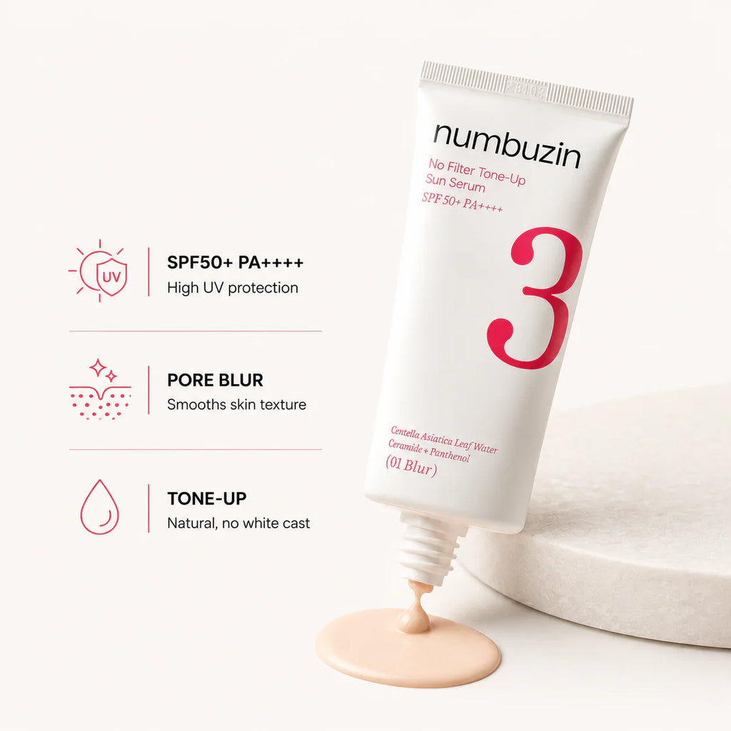 Solserum från Numbuzin med SPF50+ PA++++ som jämnar ut hudtonen och skyddar mot UVA och UVB