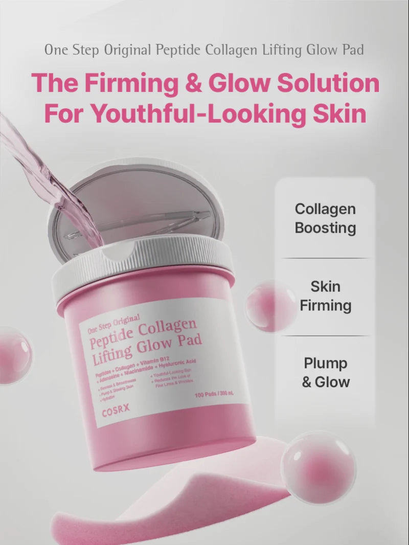 Peptide Collagen Lifting Glow Pads från COSRX för daglig hudvård som ger fastare hud, långvarig återfuktning och strålande glow