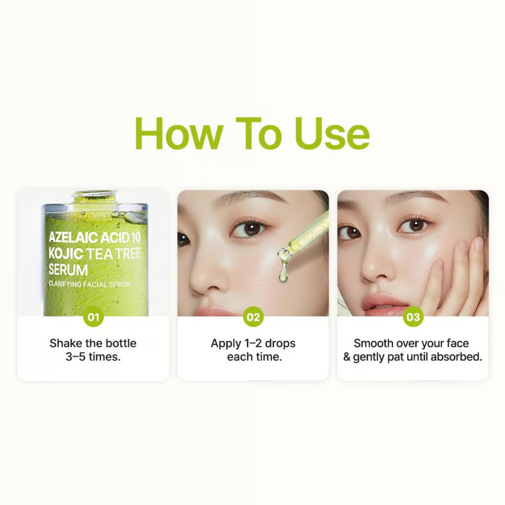 Så använder du PURITO Azelaic Acid 10 Kojic Tea Tree Serum