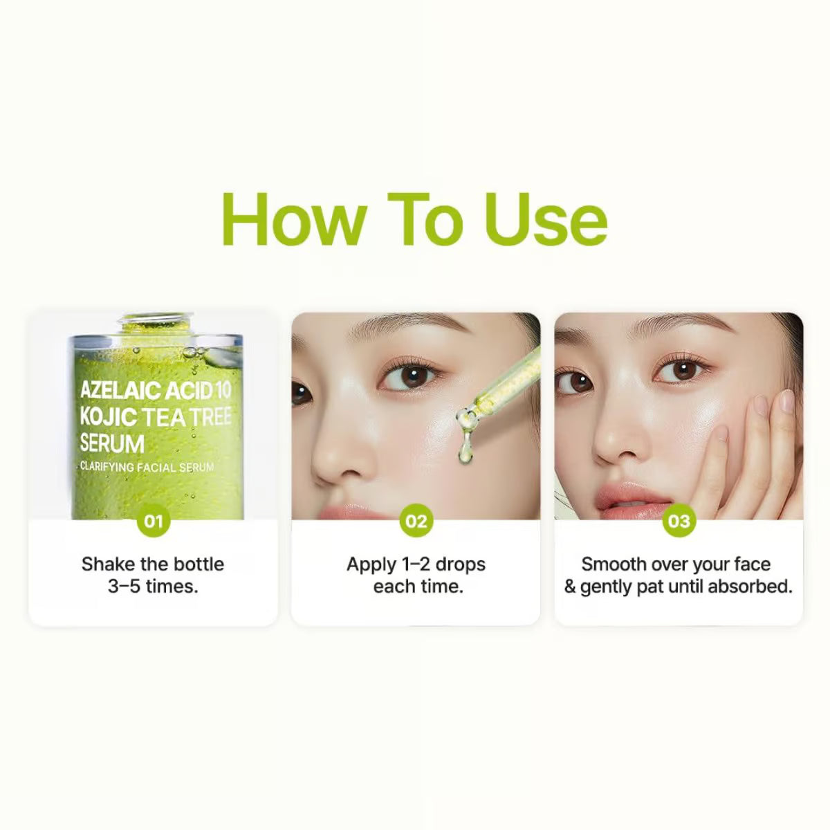 Så använder du PURITO Azelaic Acid 10 Kojic Tea Tree Serum