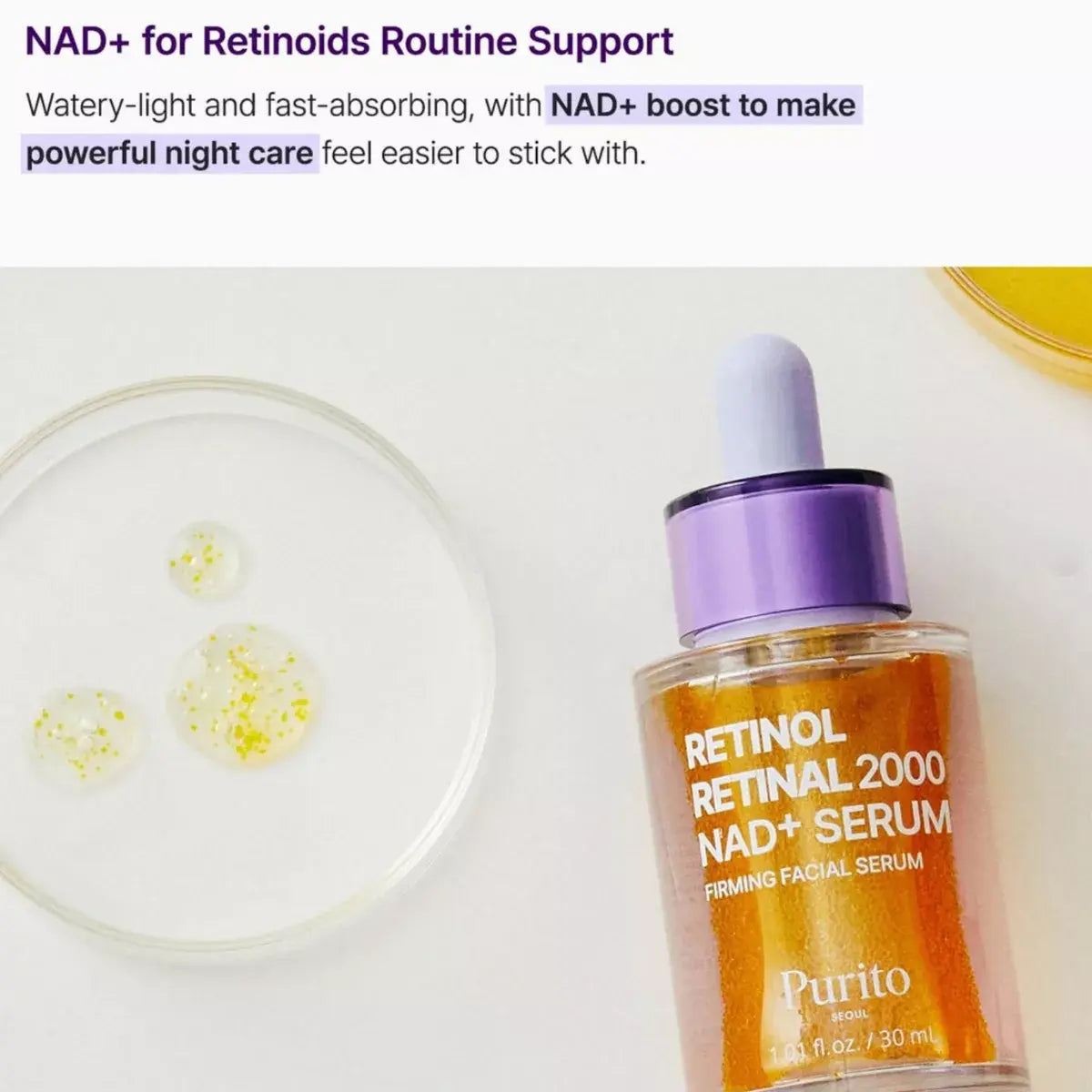 PURITO NAD+ serum som stöd i en kvällsrutin med retinoider