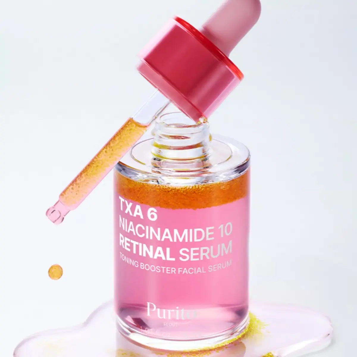 PURITO TXA 6 Niacinamide 10 Retinal Serum med pipett och serumtextur