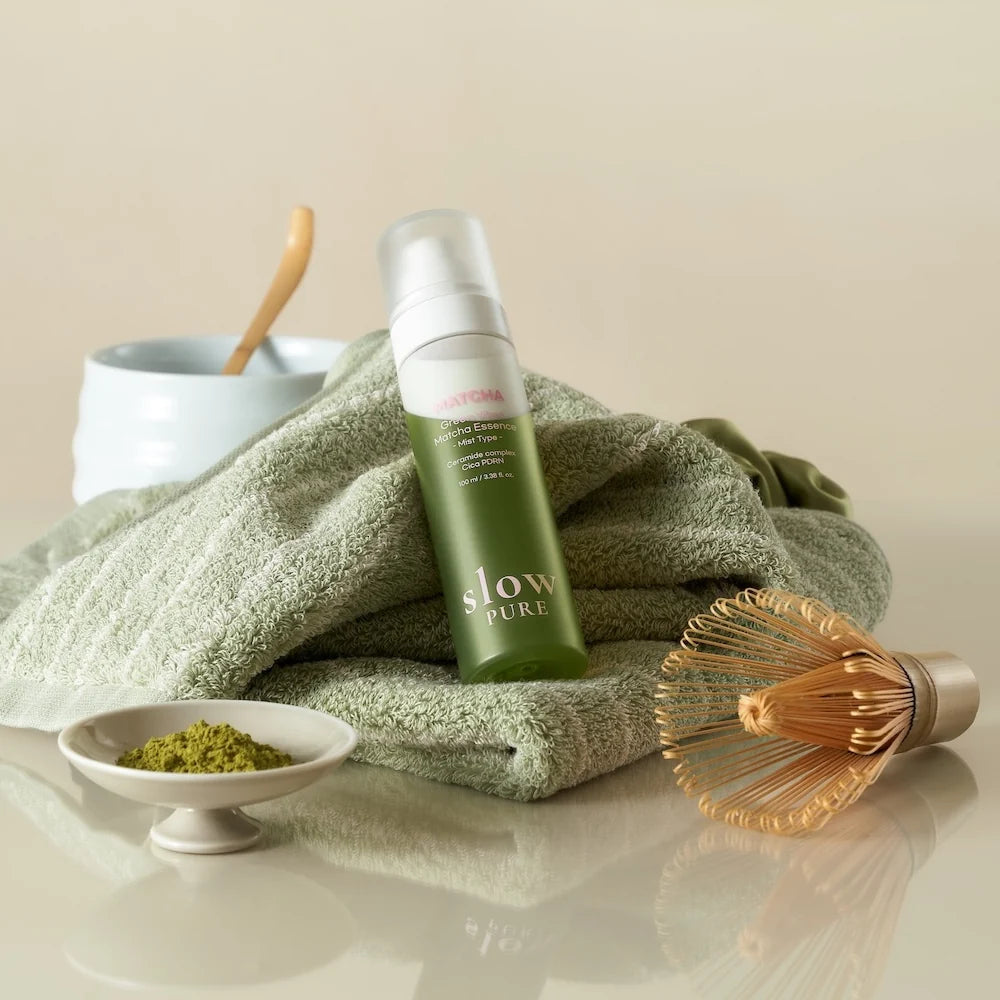 slowpure Matcha Essence Mist i koreansk hudvårdsrutin med matcha
