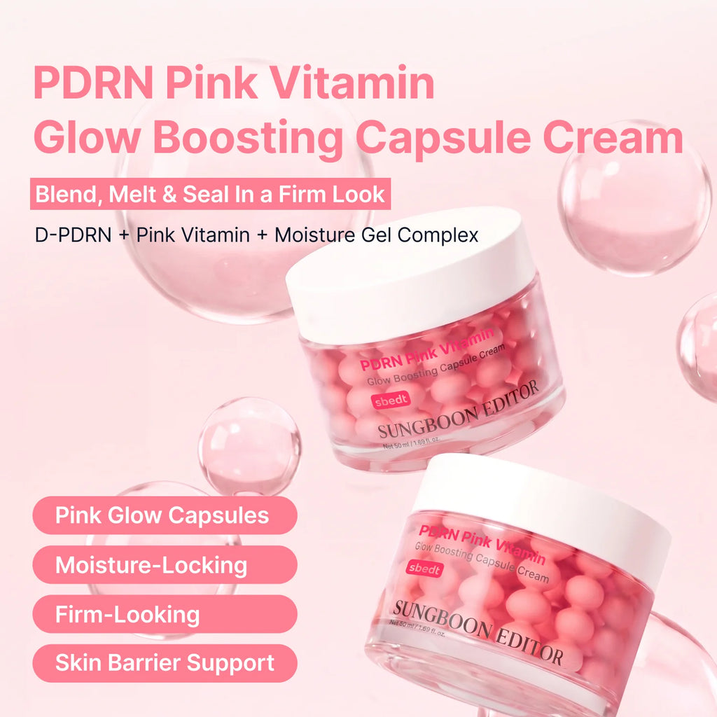 Fördelar med SUNGBOON EDITOR PDRN Pink Vitamin Capsule Cream för lyster, fukt och hudbarriär