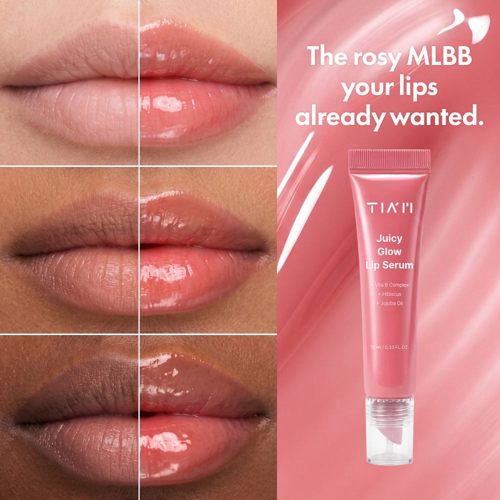 Before and after with rosy shine on dry, dull lips