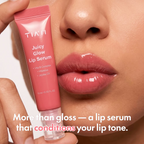 Model wearing rosy shine from TIAM Juicy Glow Lip Serum